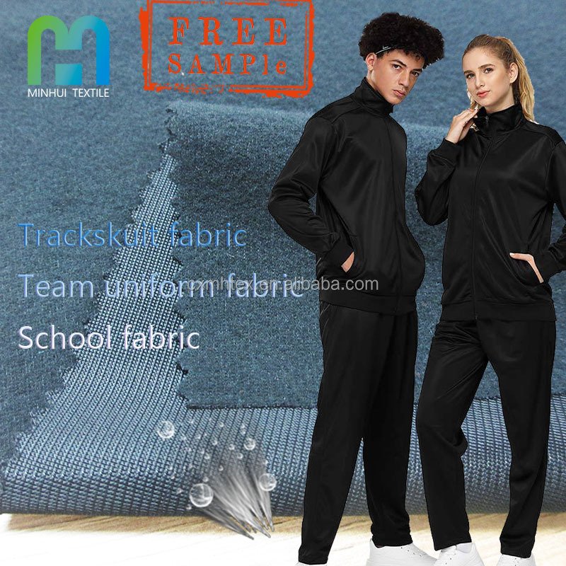 Factory tracksuit material 200gsm tricot super poly velour fabric manufacturer for team training football wear soccer jersey