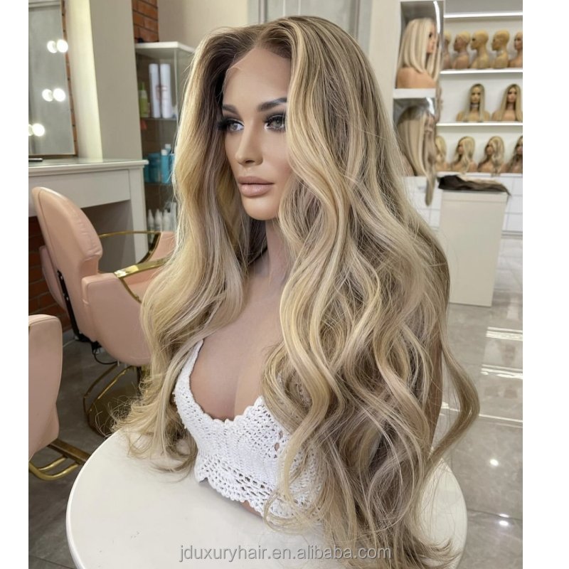 New Arrival Ash Blonde Ombre Human Hair jewish Wigs Peluca Pelo Natural Glueless silk top 13x6 Lace Front Wigs for white woman