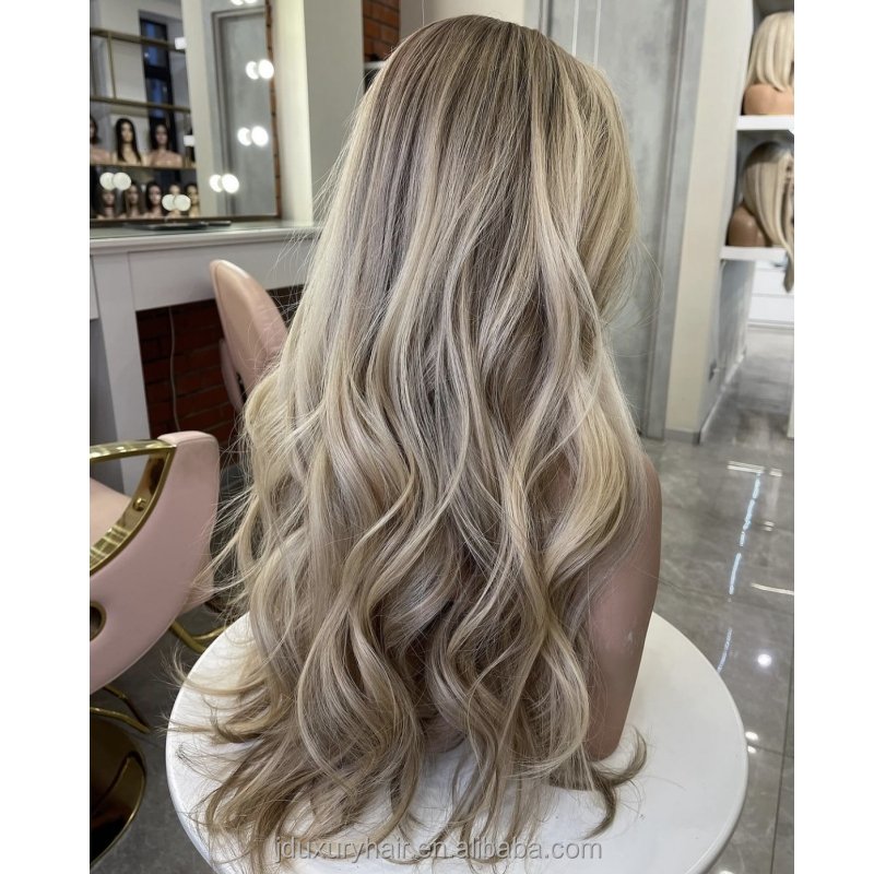 New Arrival Ash Blonde Ombre Human Hair jewish Wigs Peluca Pelo Natural Glueless silk top 13x6 Lace Front Wigs for white woman