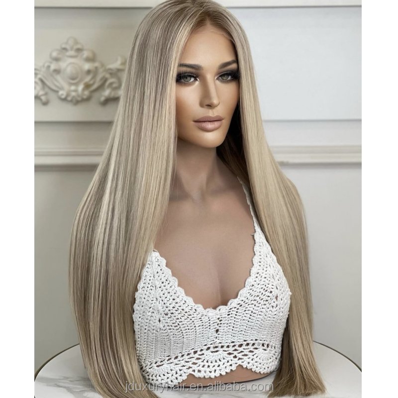 New Arrival Ash Blonde Ombre Human Hair jewish Wigs Peluca Pelo Natural Glueless silk top 13x6 Lace Front Wigs for white woman