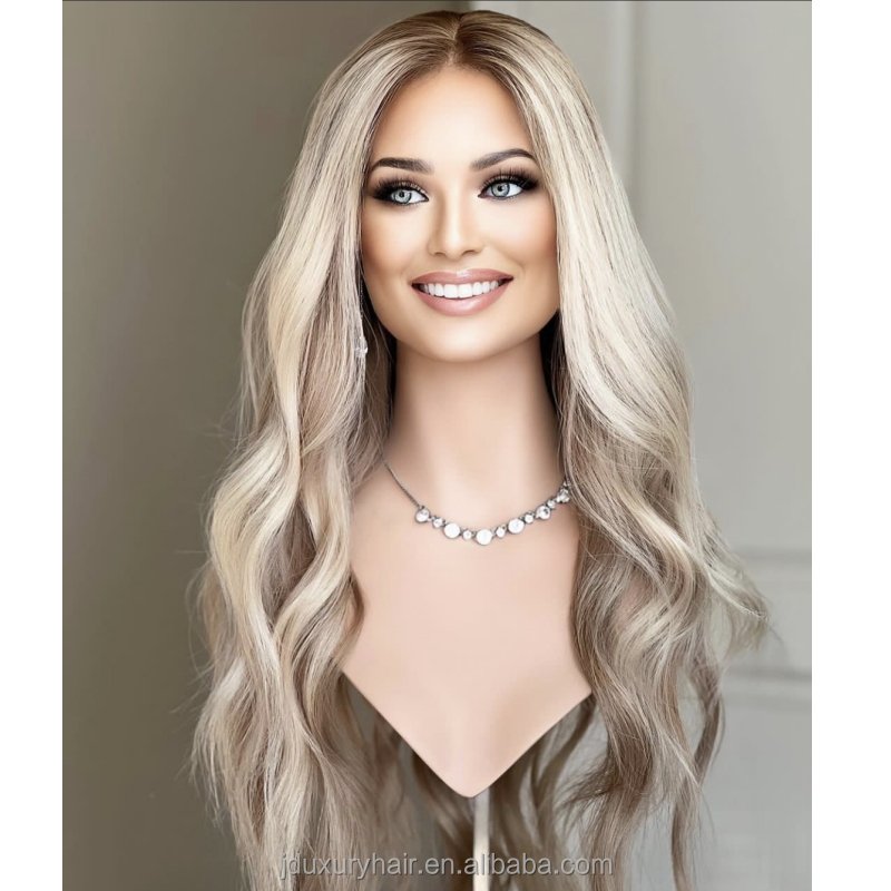 New Arrival Ash Blonde Ombre Human Hair jewish Wigs Peluca Pelo Natural Glueless silk top 13x6 Lace Front Wigs for white woman
