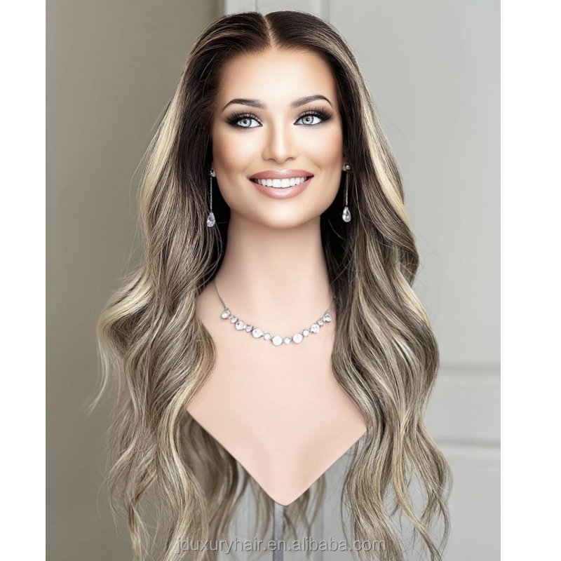 New Arrival Ash Blonde Ombre Human Hair jewish Wigs Peluca Pelo Natural Glueless silk top 13x6 Lace Front Wigs for white woman
