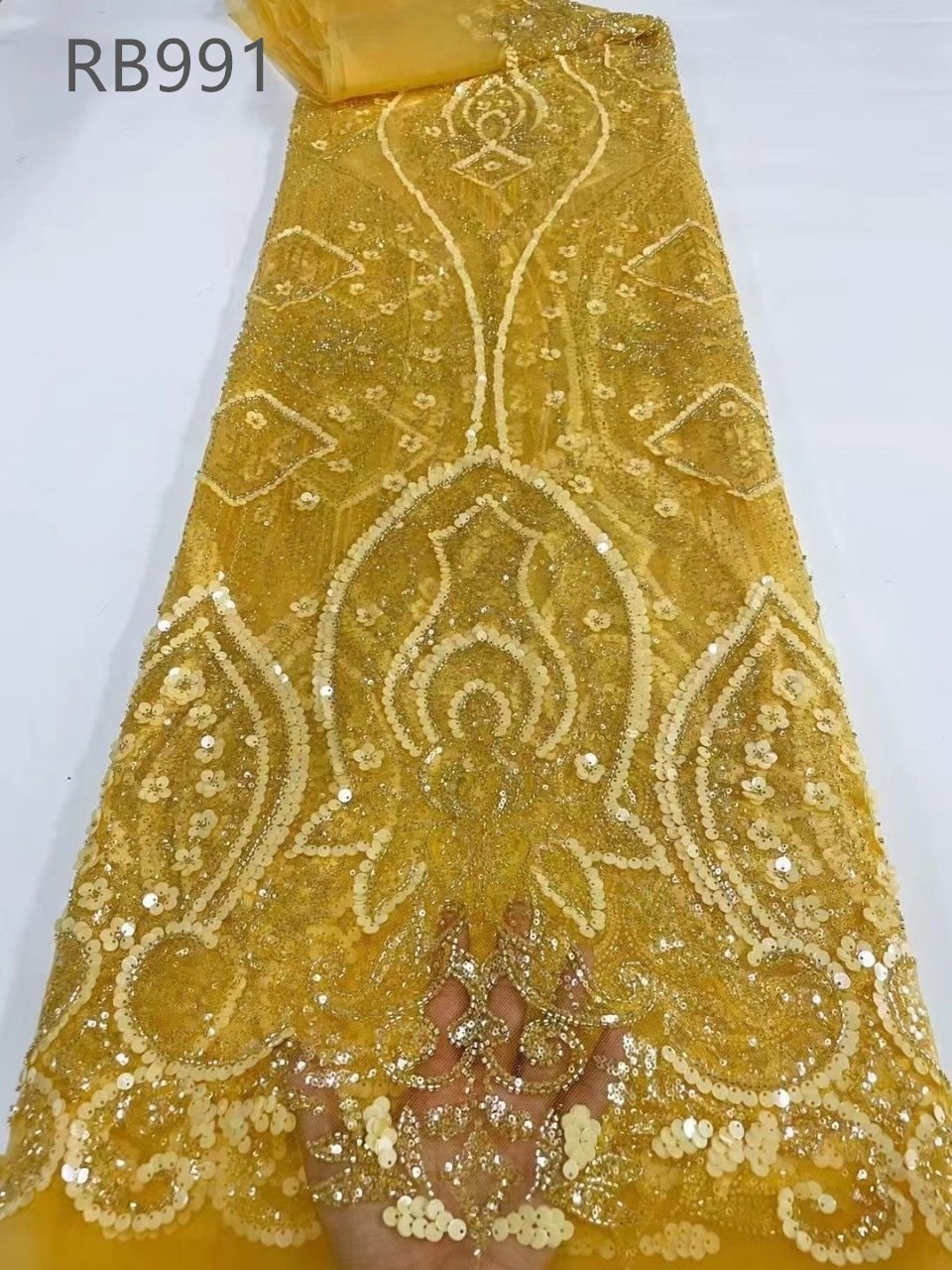 Wholesale Stock Heavy beaded embroidery fabric with sequin colorful tulle lace fabric for wedding dress