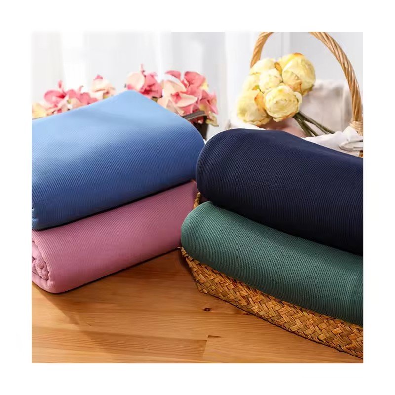 Knitted Ribbed Fabric Polyester Spandex Ribbing 4 Way Stretch Spandex Fabric For Garment Long Sleeve T-Shirt Underwear