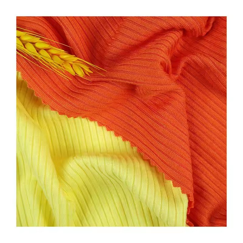 Knitted Ribbed Fabric Polyester Spandex Ribbing 4 Way Stretch Spandex Fabric For Garment Long Sleeve T-Shirt Underwear