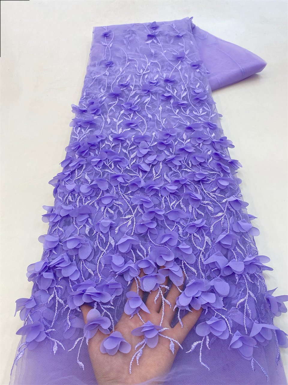 NI.AI Light Blue Lace 3D Flower Sequin Fabric Luxury Embroidered Floral Lace Fabrics For Wedding Dress