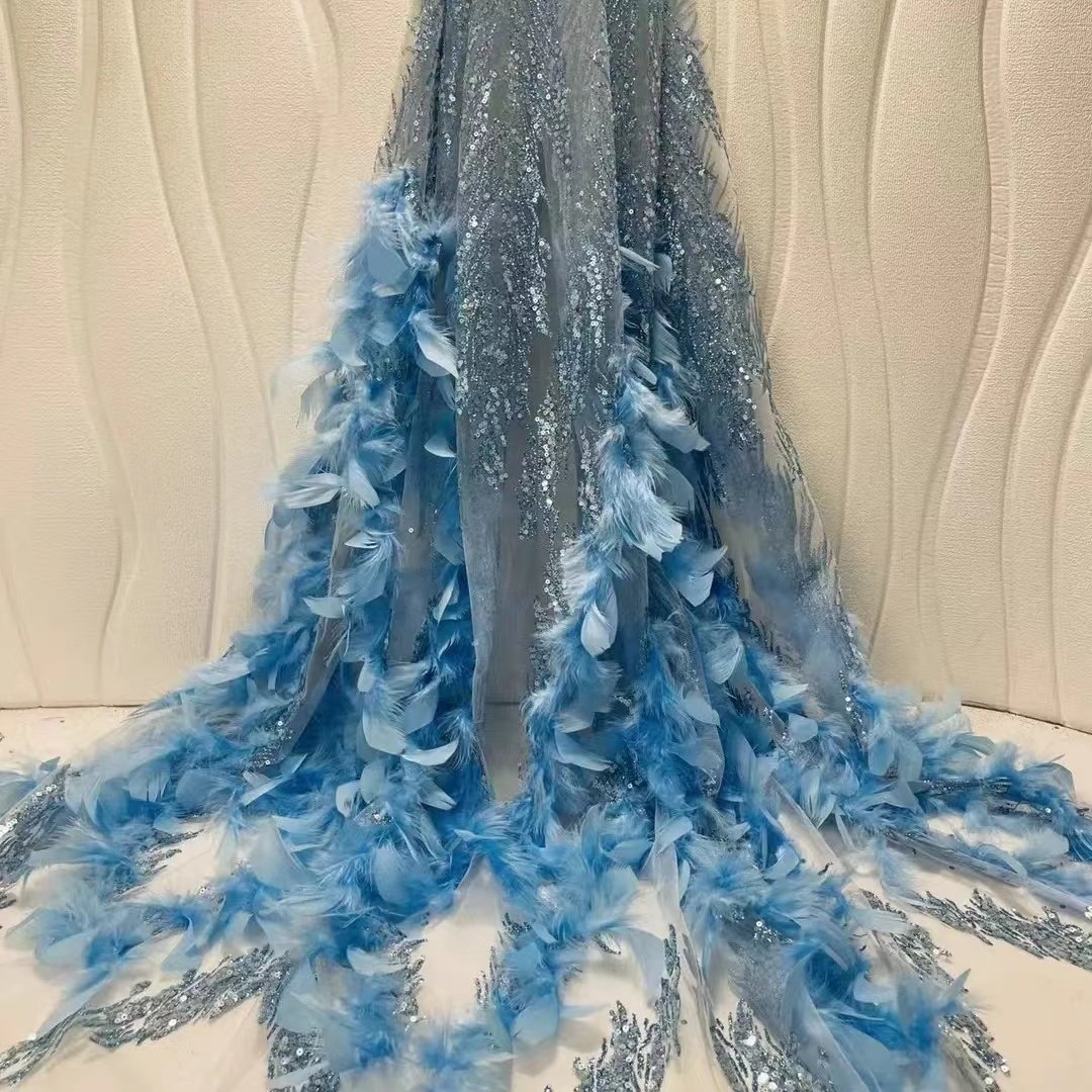 2023 New Arrival Fast Dispatch White Bridal Lace With Beads And Sequins Tulle Embroidery Fabrics For Wedding dress