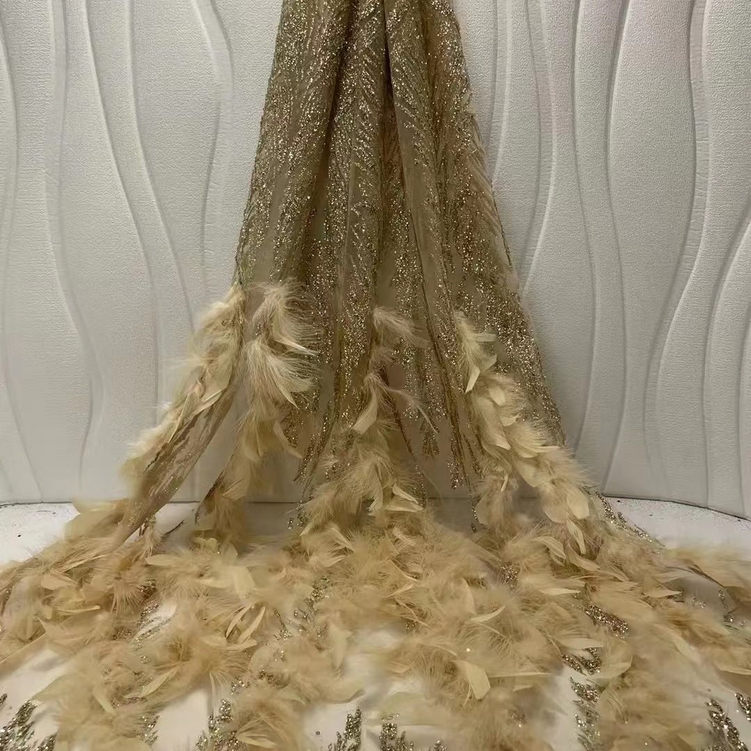 2023 New Arrival Fast Dispatch White Bridal Lace With Beads And Sequins Tulle Embroidery Fabrics For Wedding dress