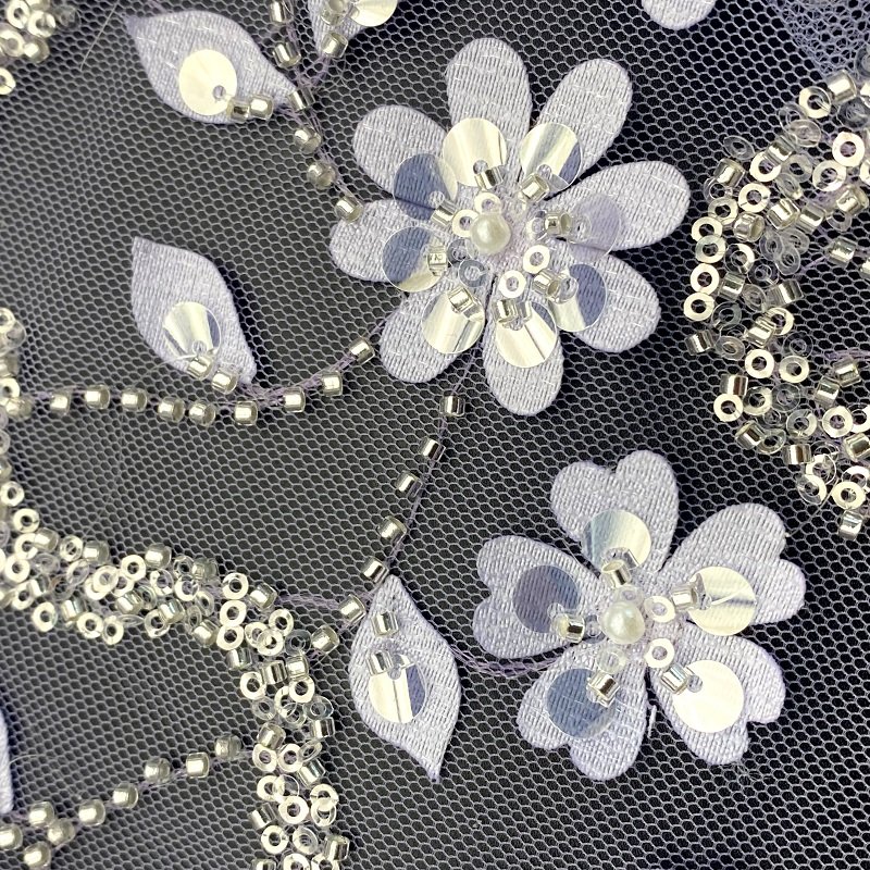 E-241 Hot Lavender Elegant Mesh Gauze Laser Sequins Beaded Embroidery Fabric Flower Evening Dress Wedding Dress Luxury Fabric