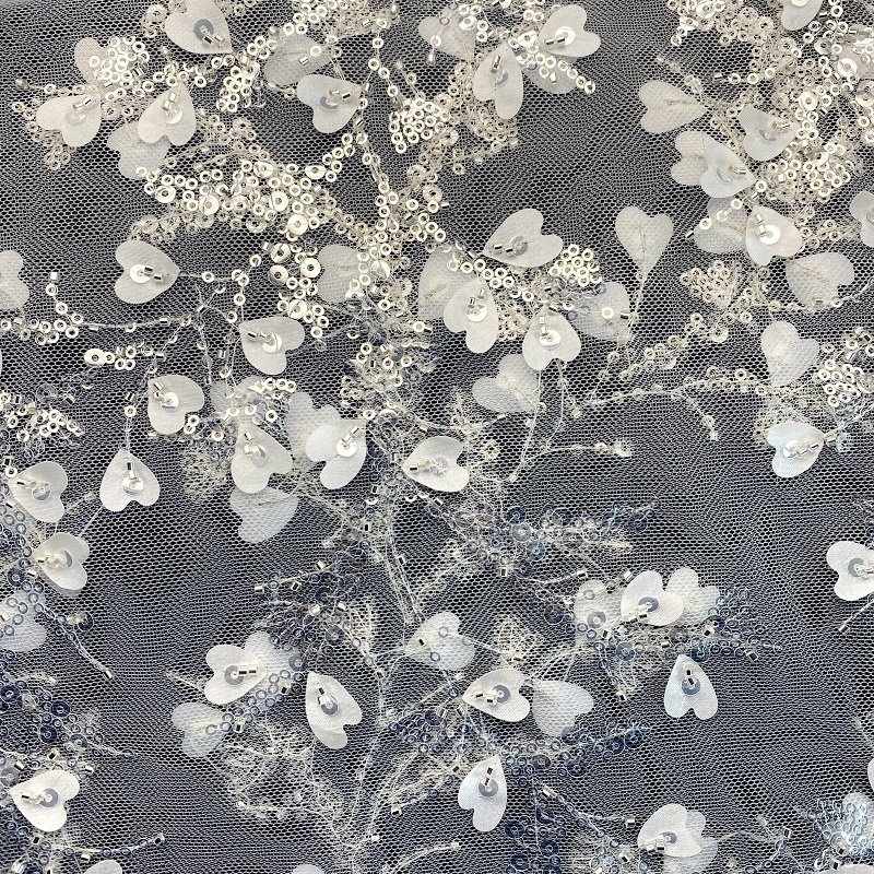 E-241 Hot Lavender Elegant Mesh Gauze Laser Sequins Beaded Embroidery Fabric Flower Evening Dress Wedding Dress Luxury Fabric
