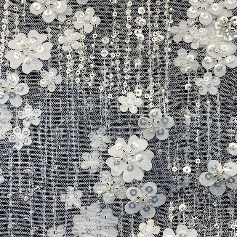 E-241 Hot Lavender Elegant Mesh Gauze Laser Sequins Beaded Embroidery Fabric Flower Evening Dress Wedding Dress Luxury Fabric