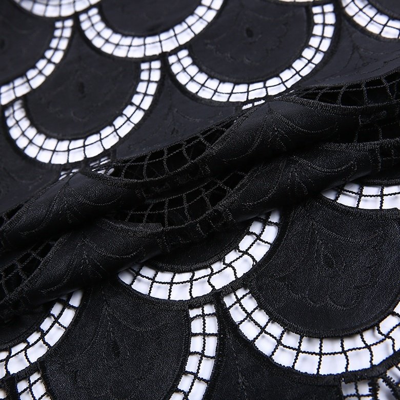 HA-11472 Popular polyester black pu laminated garment chemical lace embroidery fabric
