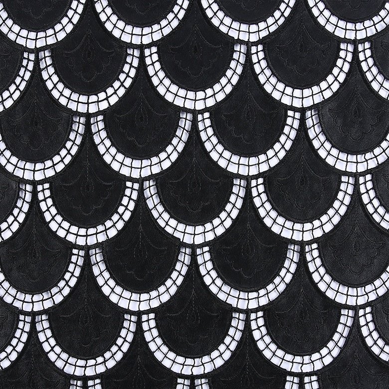 HA-11472 Popular polyester black pu laminated garment chemical lace embroidery fabric