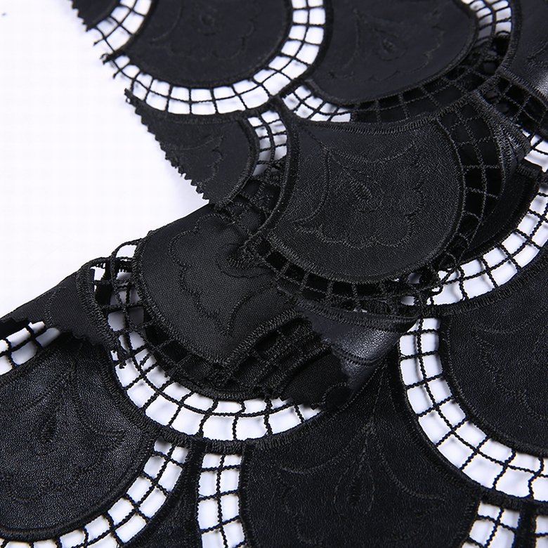 HA-11472 Popular polyester black pu laminated garment chemical lace embroidery fabric