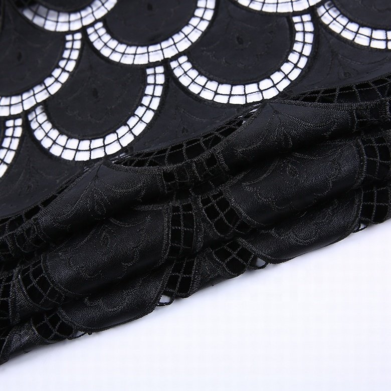 HA-11472 Popular polyester black pu laminated garment chemical lace embroidery fabric