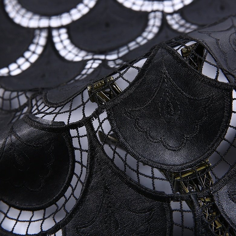 HA-11472 Popular polyester black pu laminated garment chemical lace embroidery fabric