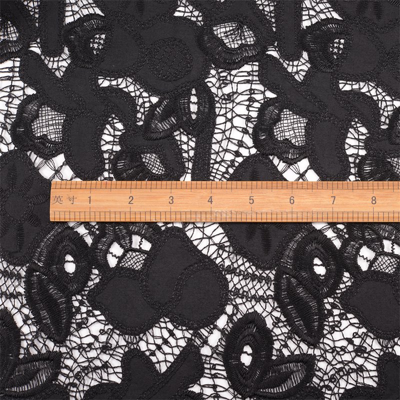 Black Polyester Lace Fabric Hollow Out Lace Embroidery Fabric for ladies embroidered lace fabric