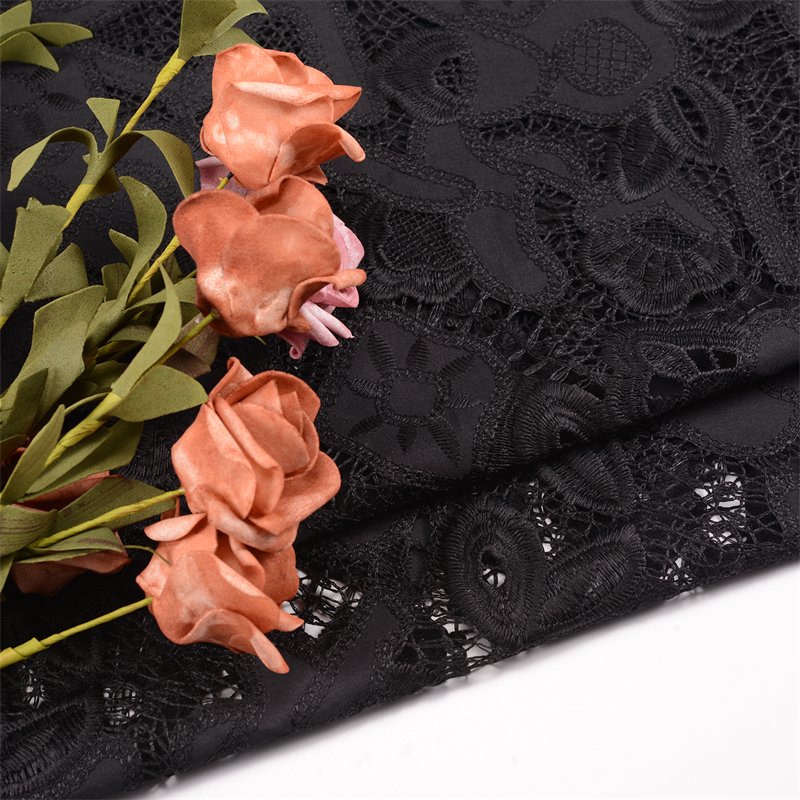 Black Polyester Lace Fabric Hollow Out Lace Embroidery Fabric for ladies embroidered lace fabric