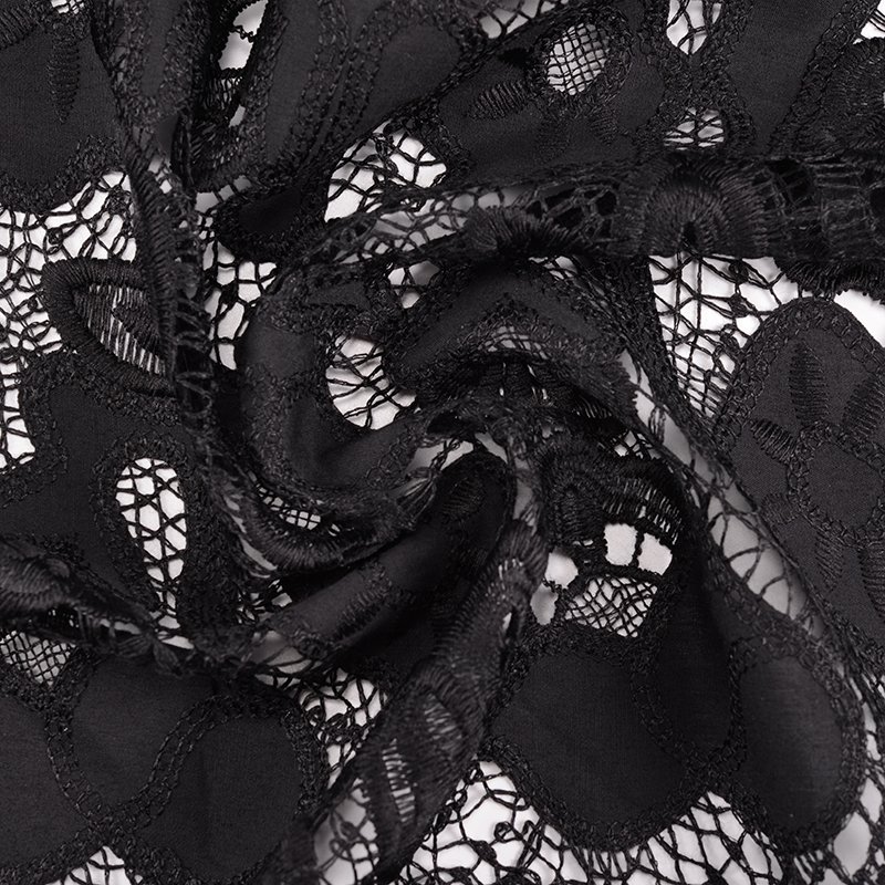Black Polyester Lace Fabric Hollow Out Lace Embroidery Fabric for ladies embroidered lace fabric