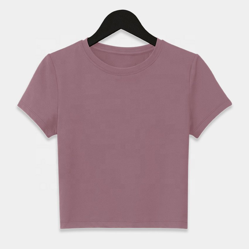 2023 wholesale custom Gym Ribbed Cotton Knit Semi Fitted Crew Neck Baby Tee Women Slim Crop Top T Shirts For Girls