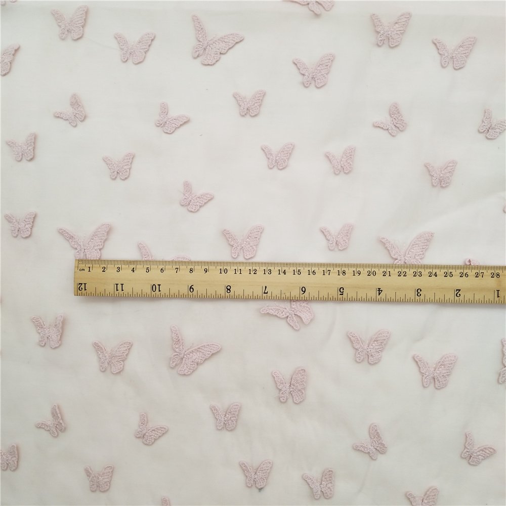 Pink color 3d butterfly lace embroidered fabric 3d flower lace fabric
