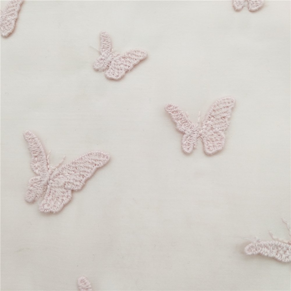 Pink color 3d butterfly lace embroidered fabric 3d flower lace fabric