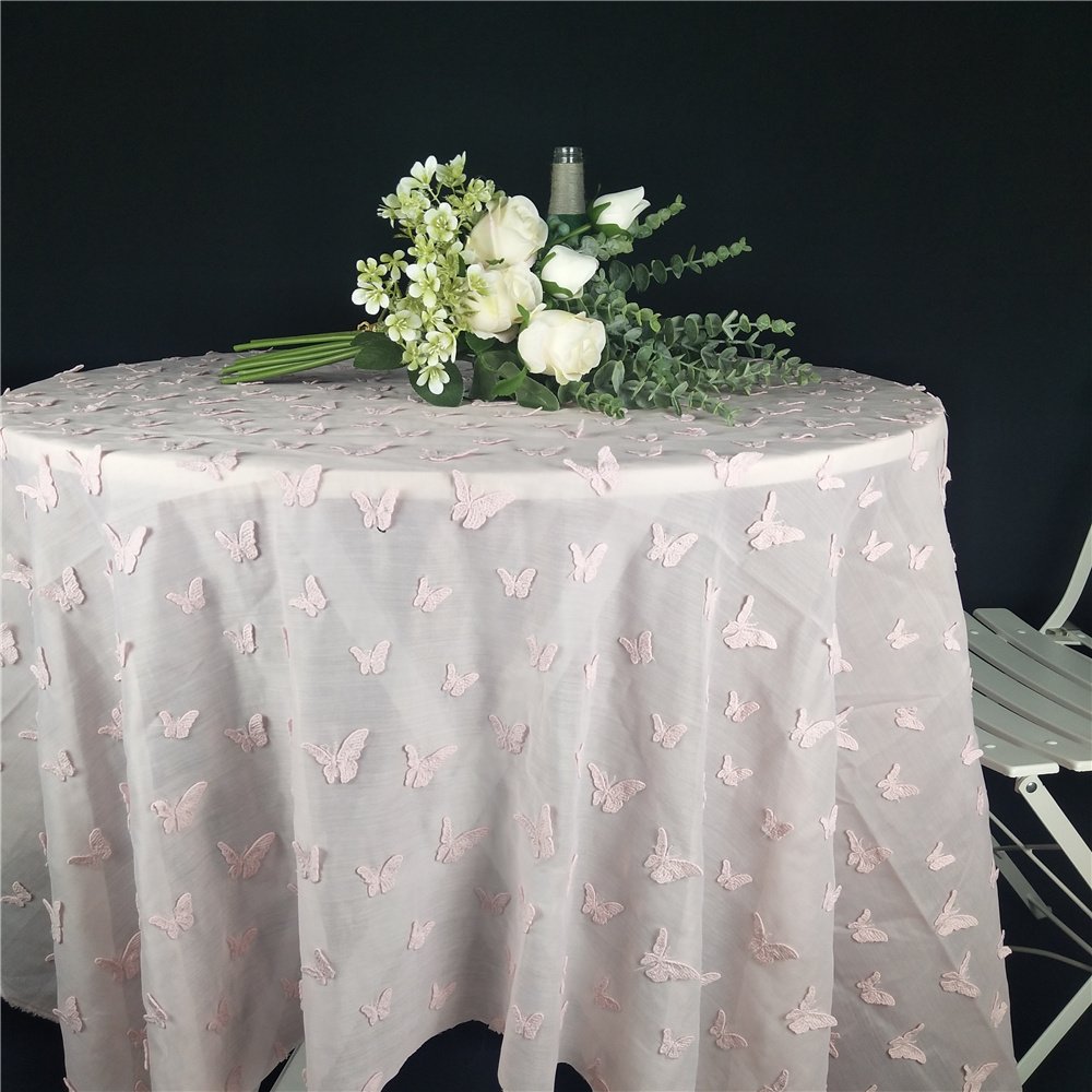 Pink color 3d butterfly lace embroidered fabric 3d flower lace fabric