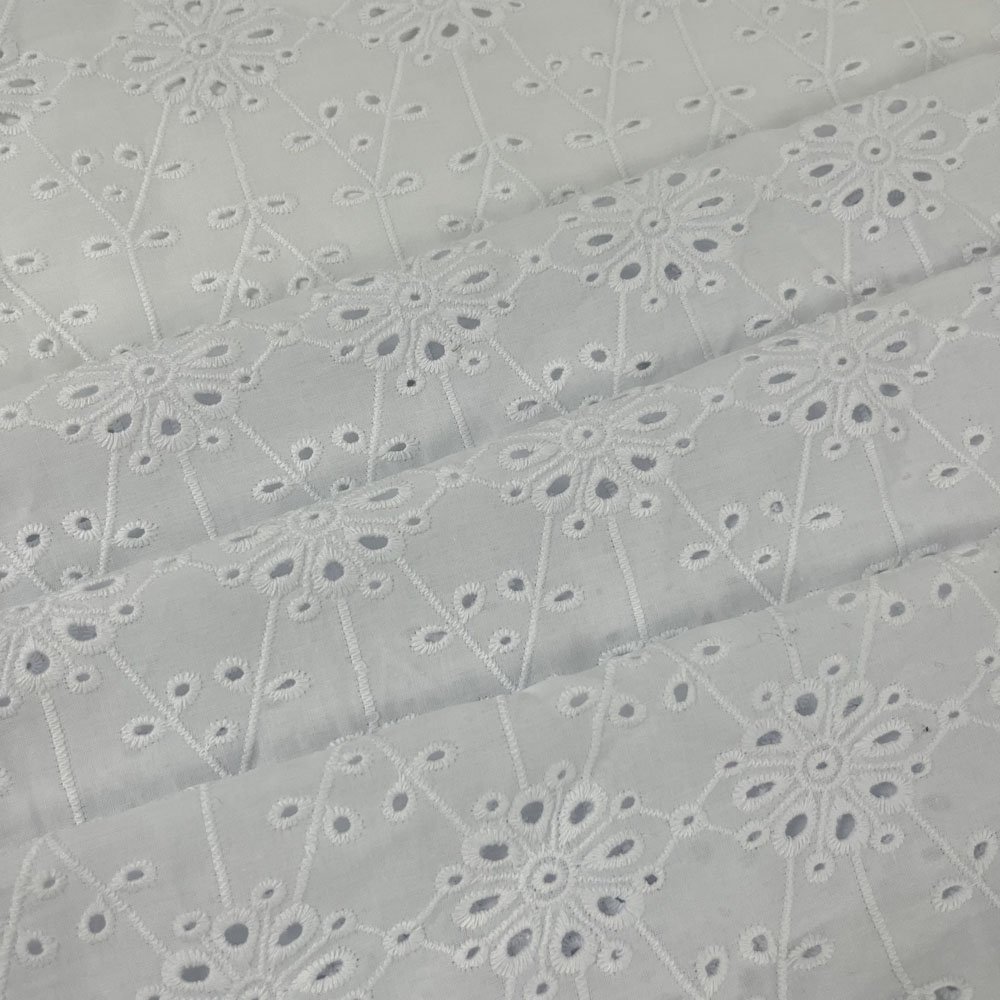 Professional manufacture white100% cotton embroidery fabric for women dress