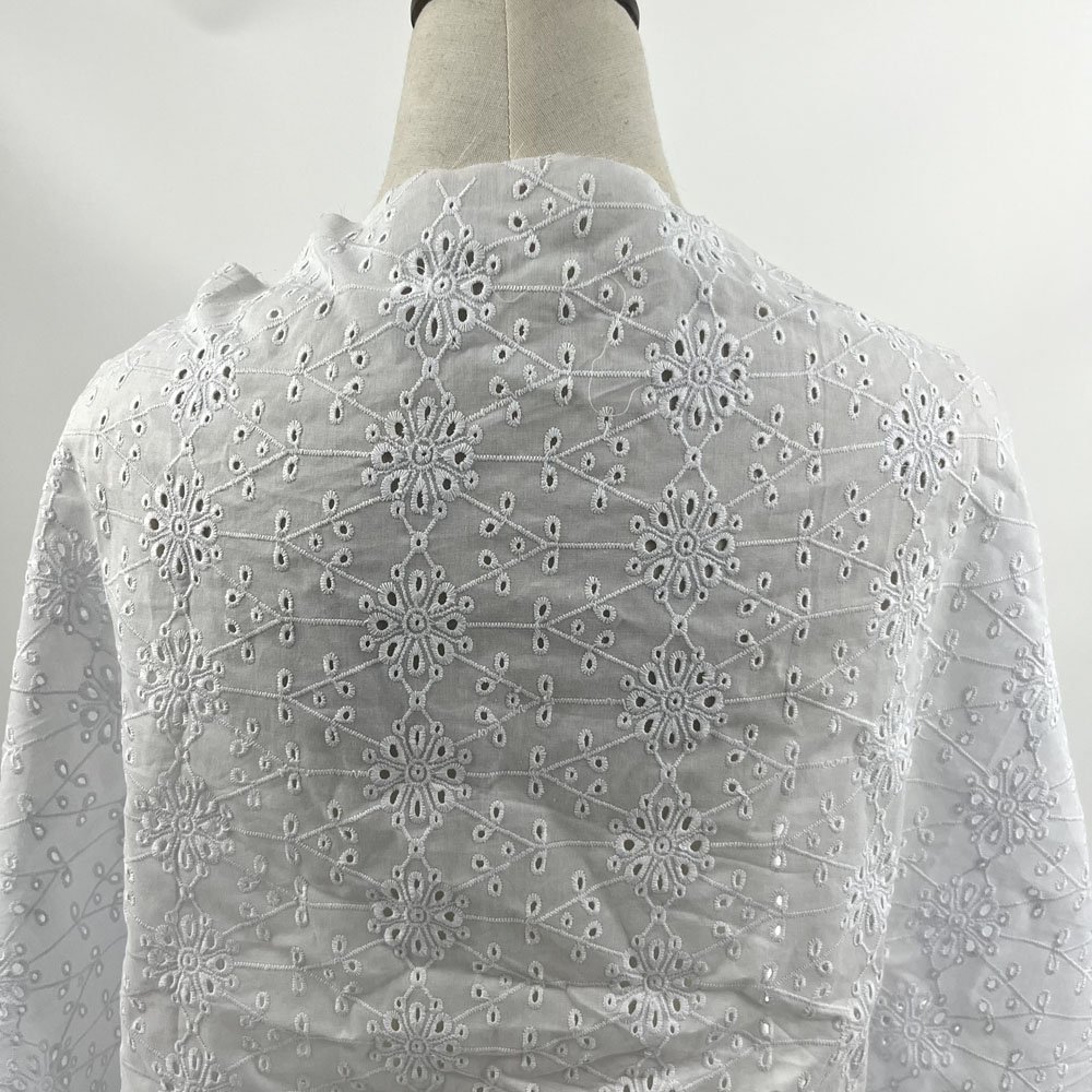 Professional manufacture white100% cotton embroidery fabric for women dress