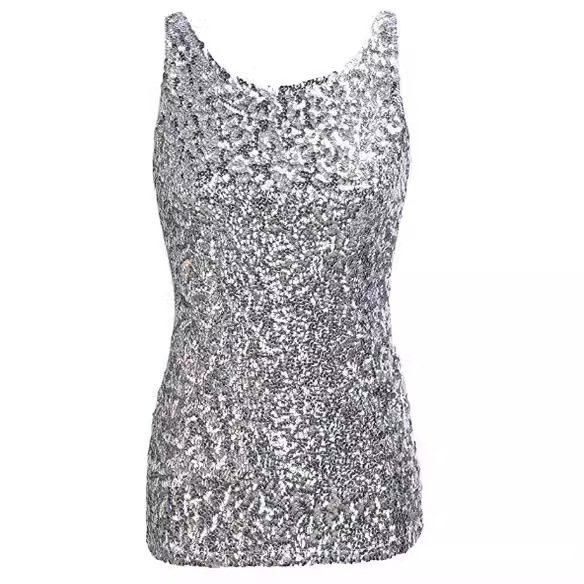 Women Top Sequins Tank V Neck Shiny Vest Crop Summer Female Clubwear Tops for Women