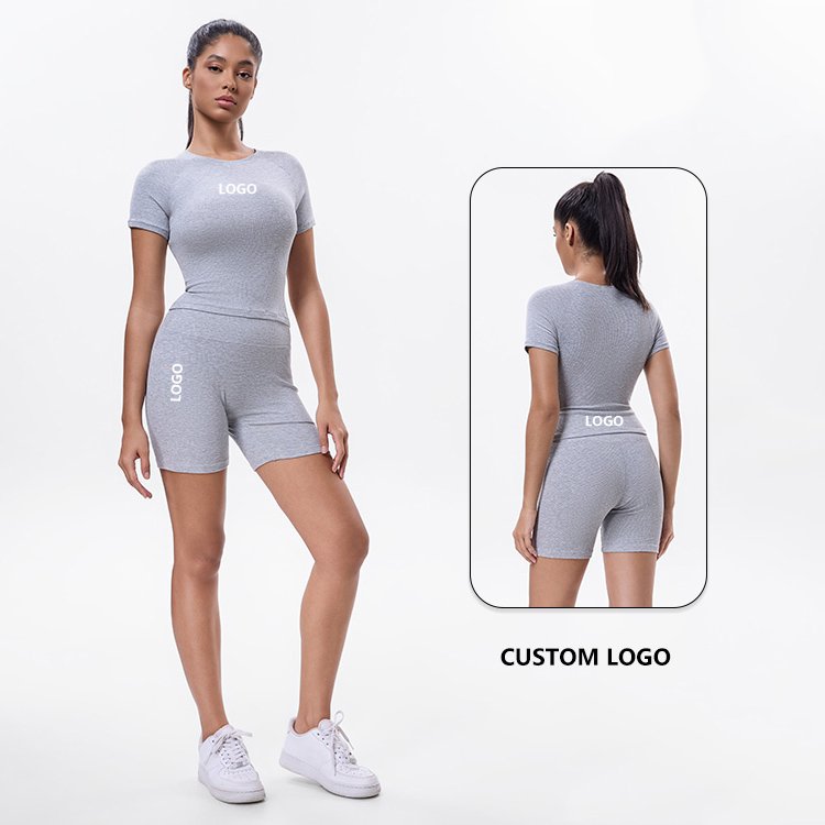 OEM ODM Solid Slim Fit Tee Compression Yoga T Shirts Slim Fit T Shirt Ladies Short Sleeve Workout Tshirt For Women Crop Top