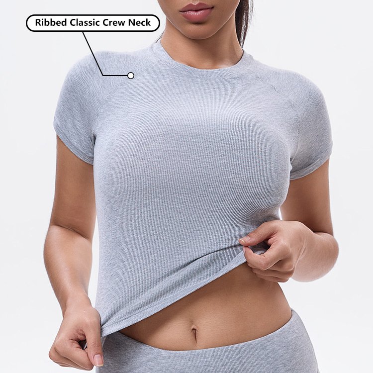 OEM ODM Solid Slim Fit Tee Compression Yoga T Shirts Slim Fit T Shirt Ladies Short Sleeve Workout Tshirt For Women Crop Top