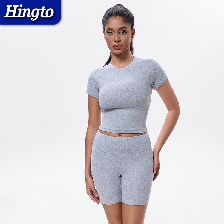 OEM ODM Solid Slim Fit Tee Compression Yoga T Shirts Slim Fit T Shirt Ladies Short Sleeve Workout Tshirt For Women Crop Top