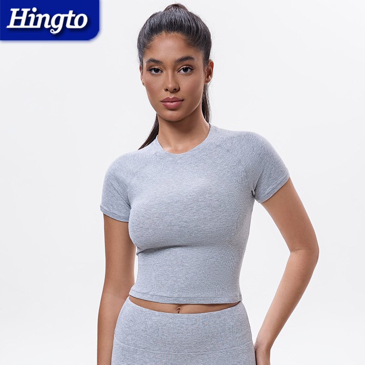 OEM ODM Solid Slim Fit Tee Compression Yoga T Shirts Slim Fit T Shirt Ladies Short Sleeve Workout Tshirt For Women Crop Top