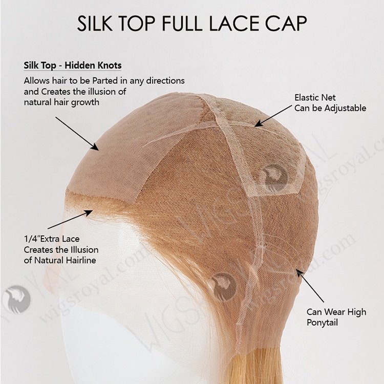 Luxury European Hair 14 16 18 Inch Small Cap Full Lace Silk Top Wigs Brown Roots Platinum Blonde Human Hair Wigs for Women