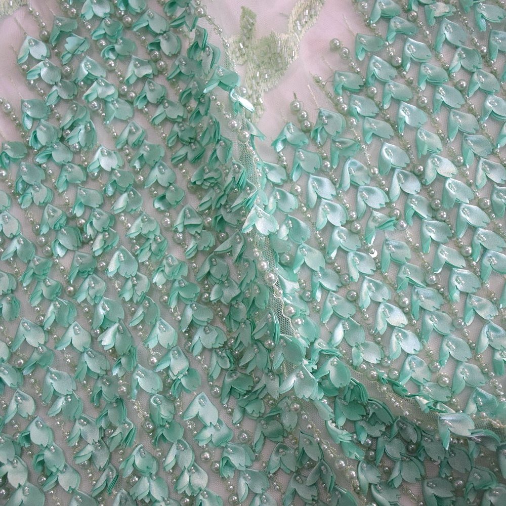 wholesale sequin net embroidery fabric with pearls beaded fabric french tulle lace HY0696-5