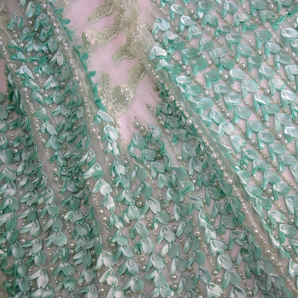 wholesale sequin net embroidery fabric with pearls beaded fabric french tulle lace HY0696-5