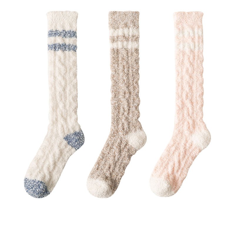 Womens Knee High Fuzzy Stockings Warm Fluffy Thigh High Socks Cozy Coral Fleece Sock Winter Christmas Gift Soft Leg Warmer