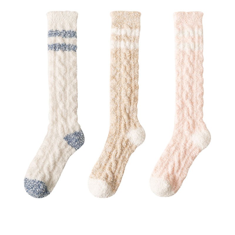Womens Knee High Fuzzy Stockings Warm Fluffy Thigh High Socks Cozy Coral Fleece Sock Winter Christmas Gift Soft Leg Warmer