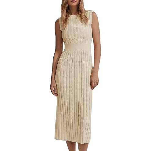 Nanteng Custom Factory 100% Viscose Trendy Bodycon Casual Sleeveless Ribbed Knitted Crew Neck Waisted For Women Sweater Dress
