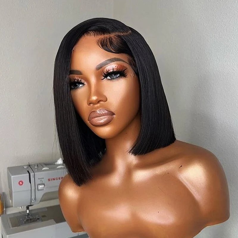 Top Quality Fashion Virgin Human Hair Double Drawn Bob Style 13x4 Full Lace Wig Natural Color 4x4 Closure Wig for Black Woman
