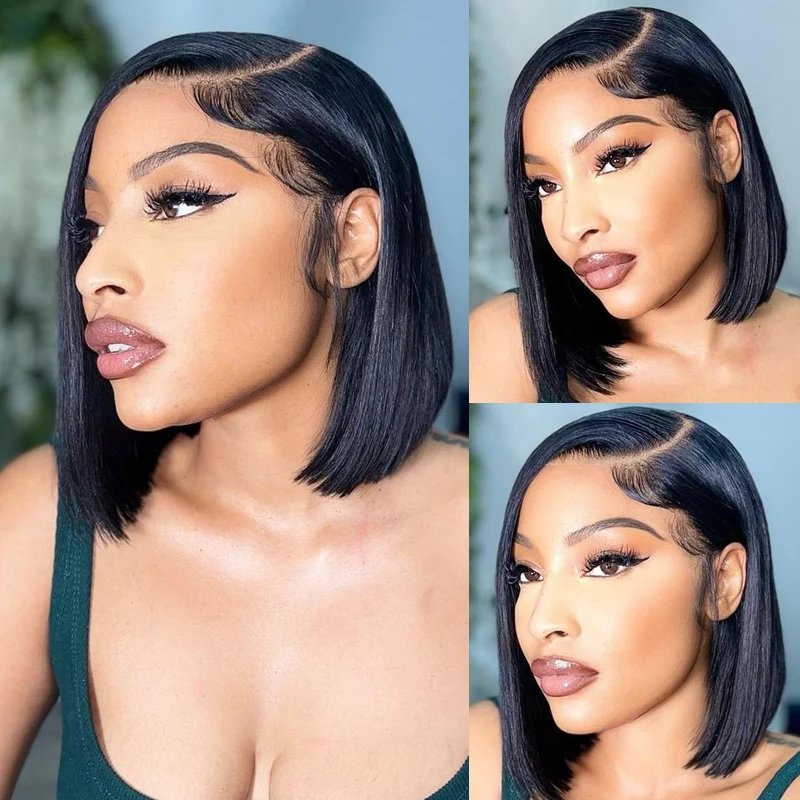 Top Quality Fashion Virgin Human Hair Double Drawn Bob Style 13x4 Full Lace Wig Natural Color 4x4 Closure Wig for Black Woman