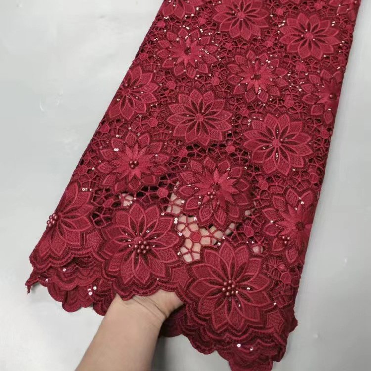 Sequin Embroidered Lace Wedding Dress Milk Silk Nail Bead Embroidered Lace Fabric china wholesale beaded embroidery fabric