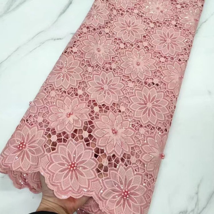 Sequin Embroidered Lace Wedding Dress Milk Silk Nail Bead Embroidered Lace Fabric china wholesale beaded embroidery fabric