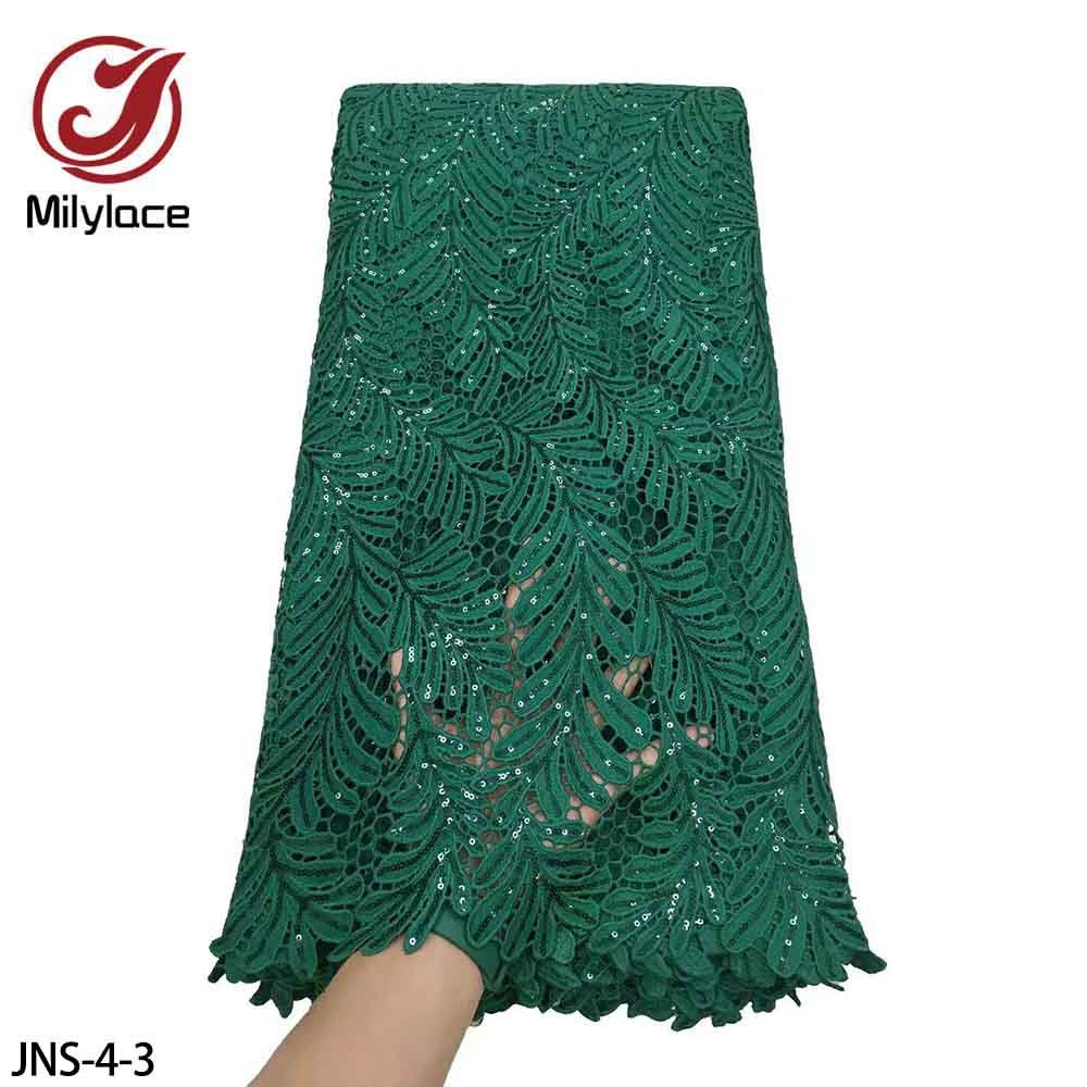 Embroidery Grass Design African Guipure Cord White Lace Fabric with Sequins For Party Dress