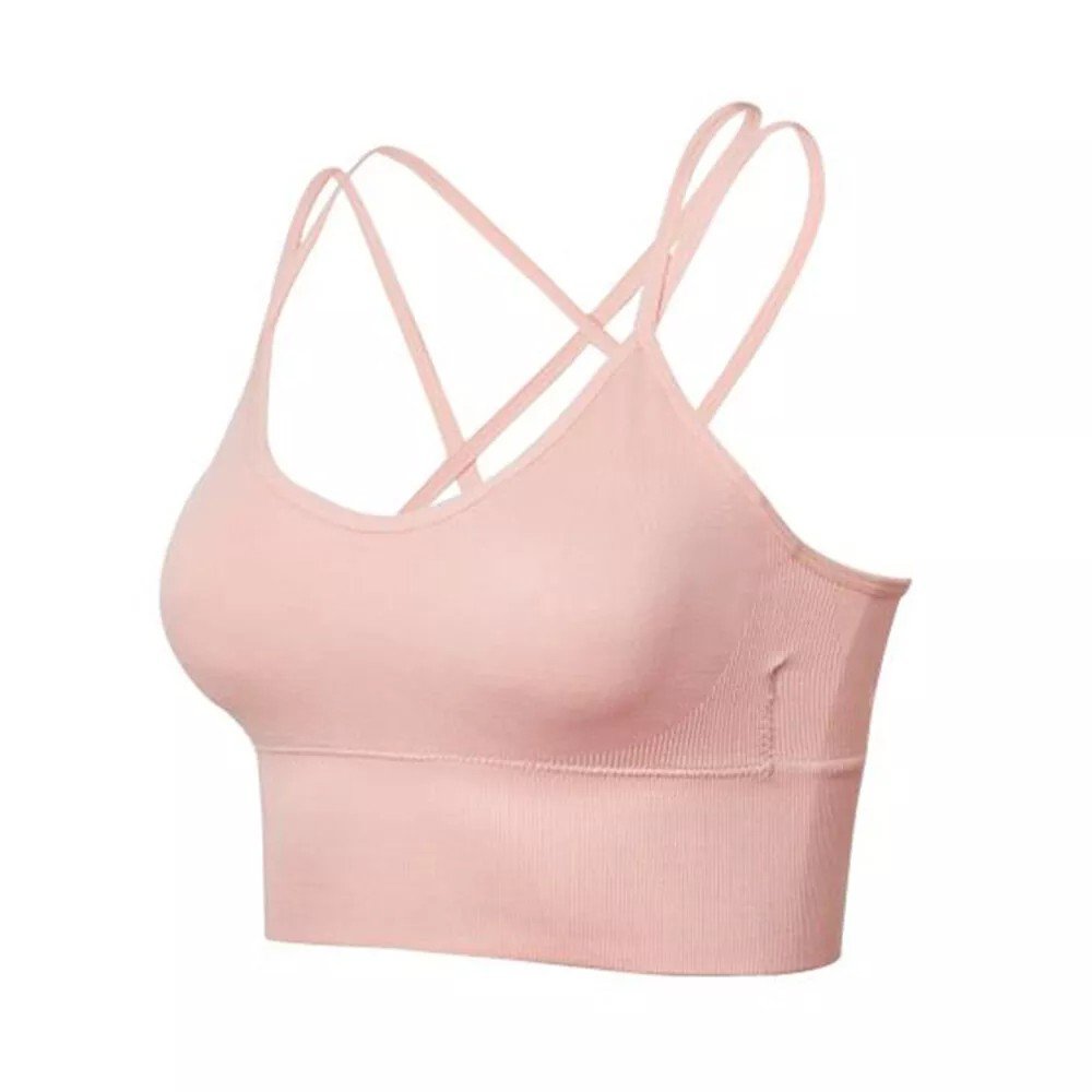 Women Round Neck Slim Fit High Stretch Fitness Activewear Solid Color Rib Knit Sports Top Bra
