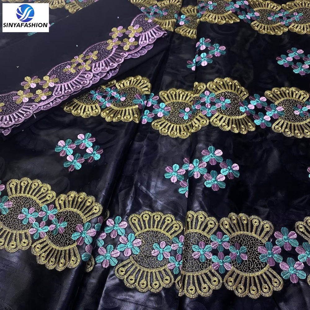 Sinya African Bazin Riche Sewing Dress Embroidery Basin Rich Brocade Lace Fabric For Women 5 Yards+2 Yards Bazin