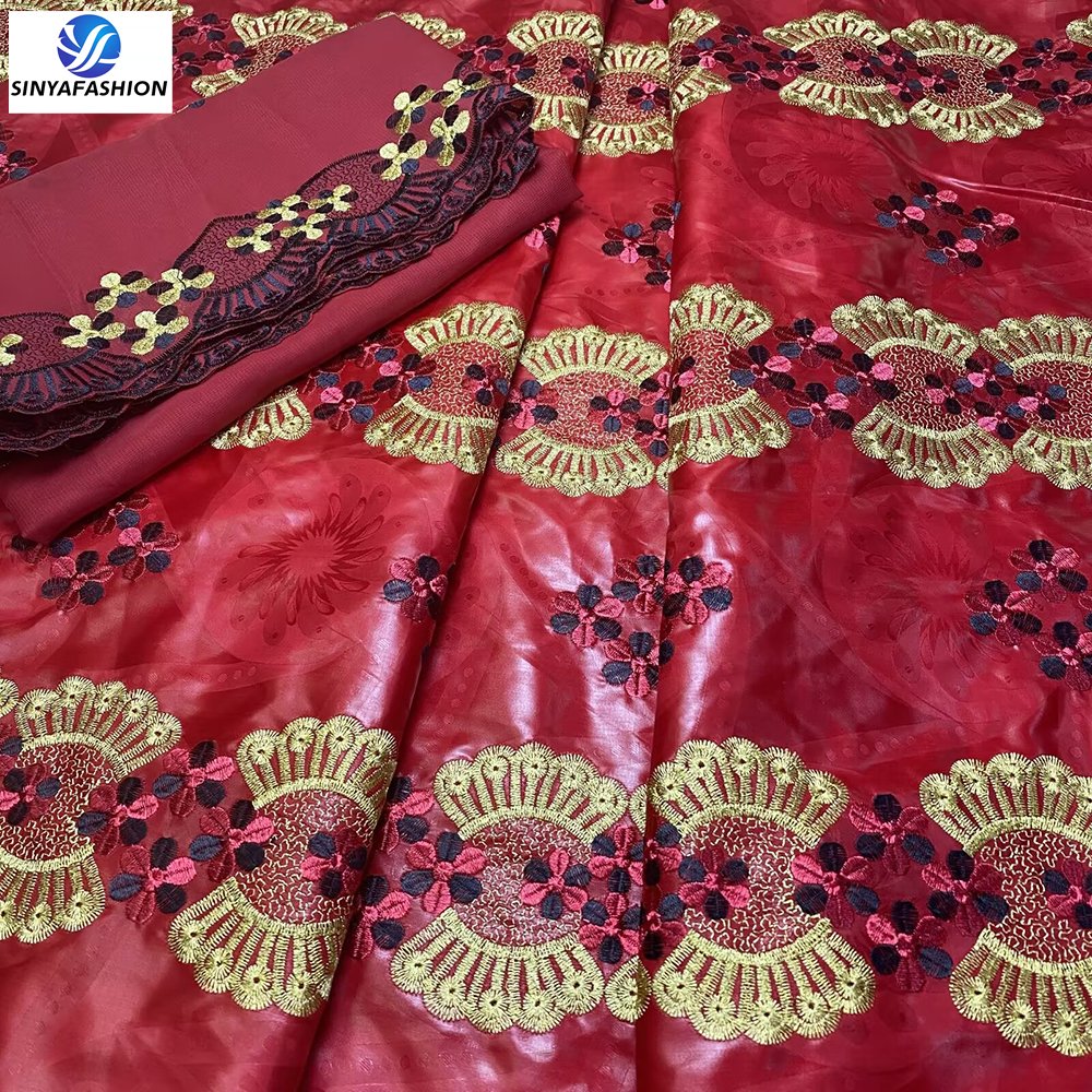 Sinya African Bazin Riche Sewing Dress Embroidery Basin Rich Brocade Lace Fabric For Women 5 Yards+2 Yards Bazin