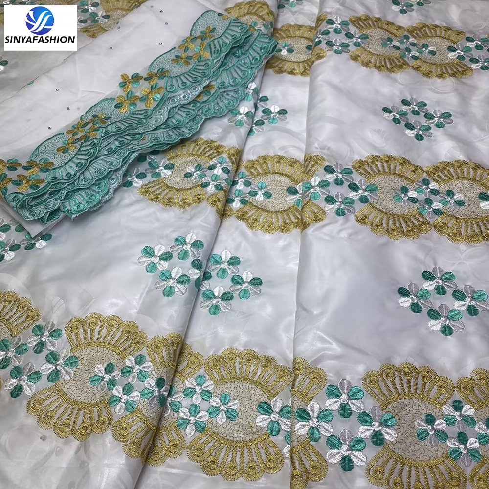 Sinya African Bazin Riche Sewing Dress Embroidery Basin Rich Brocade Lace Fabric For Women 5 Yards+2 Yards Bazin
