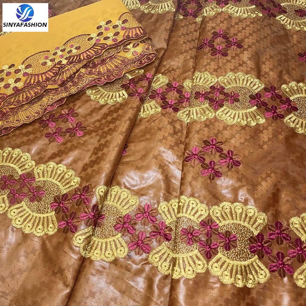 Sinya African Bazin Riche Sewing Dress Embroidery Basin Rich Brocade Lace Fabric For Women 5 Yards+2 Yards Bazin